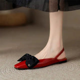 Breakj Knot Red Baotou Sandals Female Summer New Square Head Temperament Low Heel Single Shoes Female After Empty Shoes Niche Flat
