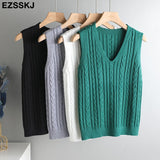 Sweater Vest Women v-Neck sweater tank top Female casual sweater Sleeveless Twist knit sweater