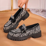 Large Spring And Autumn New Lefu Shoes Printed Pine Cake Thick Sole Foot Casual Single Shoes Fashion Lefu