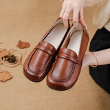 Flat-Bottomed Beef Rib-Soled New Love Shoes Korean Version Leisure Simple Leather Women's Singles Shoes Comfortable Mother