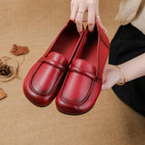 Flat-Bottomed Beef Rib-Soled New Love Shoes Korean Version Leisure Simple Leather Women's Singles Shoes Comfortable Mother
