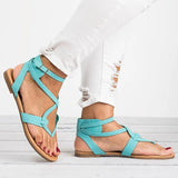 Sandals Soft Bottom Flat Sandals Pu Leather Summer Shoes Women Casual Gladiator Sandals Plus Size 43 Beach Shoes