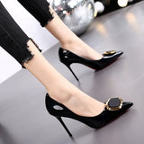 Heels Women's Stilettos 2023 Spring New Sexy Soft Lacquered Leather Pointed Work Shoes Women's Lacquered Leather