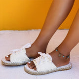 Women Denim Slippers Female Sewing Lace Up Summer Flat Laides Beach Casual Shoes Woman Open Toe Comfort Slides Plus