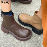 Winter Round Toe Women Ankle Boots Fashion Thick Heels Platform Ladies Eelgant Short Boots Female Back Zipper