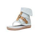 Breakj Flat Sandal Ladies Denim Leather Belt Button Plus Size 40-43 High Beal