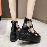 Female Stylish Gothic Zipper High Wedges Sandals Summer Platform Punk Street women's Sandals Fish Mouth Shoes