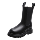 The Fall And Winter Of 2023, The British Wind Round-Headed Square Heel Thick Platform Chelsea Boots, Women's Leather Boots Ankle