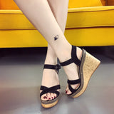 Breakj New Heel One Word Button Suede Exposed Toe Sandals Women's Waterproof Ighten Belt Buckle Women's