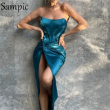 2021 Autumn Winter Sexy Sleeveless Party Midi Bodycon Dress For Women Clothing Night Club Wrap Satin Croset