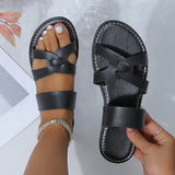 Breakj Size Cross Flat Bottom Sandals Slippers Female Retro One-Line Beach Sandals