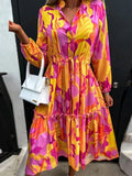 2022 Women's Dress New V-Neck Long Sleeve Elegant Casual Dress Office Fashion Floral Print Lace-Up Slim Waist Large Swing