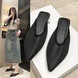 Breakj Cool Slippers 2023 Summer New Net Bread Head Half-Dragging Flat-Bottom Slippers Women's