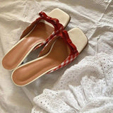 Breakj Head French Lattice Cool Slippers Women Wear Bows Out Toe High Heel