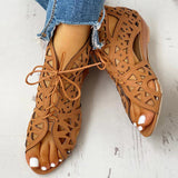 2022 Woman Summer Shoelaces Gladiator Boot Sandals Leisure Wedge Heel Comfort Women Shoes Plus Size 35-43 Zapatillas De