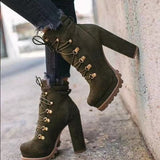 Size 2024 Autumn And Winter Waterproof Table High Heel Laced Riveted Short Boots Suede Martin