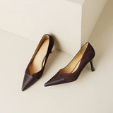 New Stitching High Heels Women's Single Shoes Pointed Thin Temperament Hollowed Out Apricot Matching Shallow