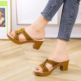 Heels Slippers Women's Shoes Ladies Slides Hollow Out Flowers Summer New Indoor Zapatillas Casa Mujer House