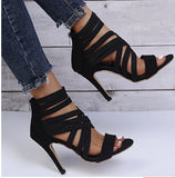 Breakj High-Heeled Hollow Sandals 2023 Summer Fashion Velvet Fine