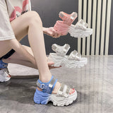 Breakj Bottom Old Dad Sandals Female Summer 2023 New Fairy Feng Shui Drill High Heel Casual Sports Roman Shoes Ins