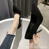 Breakj Heel Velvet Black Working Shoes Fine 42 Mouth Work Spring And Autumn 2025 Shallow Professional Code Pointy New High Heels