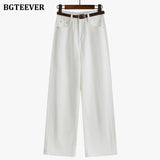 Summer New Stylish Women Wide Leg Denim Pants High Waist Button Ladies Straight Jeans Trouser Casual Female Solid