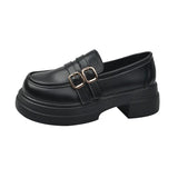 Breakj Women 2023 New Autumn And Winter Thick Sole Simple Foot Pedal Brown British Small Leather Shoes Retro Jk Single