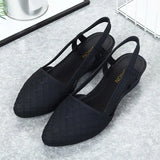 Sandals Summer Shoes 2021 Pointed Toe Ladies Shallow Female Mid Heels Summer Hollow Out Breathable Comfort Woman
