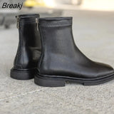 Women's Boots 2023 New Leather British Style Brown Short Boots Flat Soled Plush Elastic Boots Cowhide Thin Boots Demonia