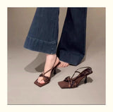 Breakj French Fashion Fine Heel High Heel High Heel Slender Square Bow High Heel Sandals In The Summer Of