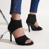 Fabric High Heel Fish Mouth Sandals Female Leopard Tip-Tip Exposed Sexy Large Fashion