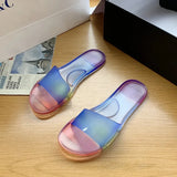 New Large Size Plastic Women's Shoes Flat Solid Color Fashion Round Toe Open Toe Comfortable Sandals and Slippers