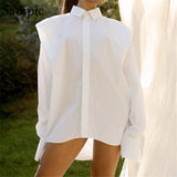 2021 Autumn Office Ladies Loose Long Flying Sleeve Blouse Oversized Tops Fashion Elegant Women White Summer Shirt
