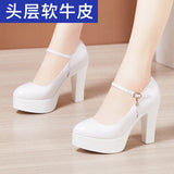 Catwalk High Heels Women's Cheongsam T Show Leather Size Waterproof Table Thick Heel Leather Pointed Single