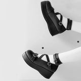 Size 43 Brand Women Platform Wedges Shoes 2022 INS Hot Cosplay Lolita Japanese Women's Pumps Kawaii Angel Bat