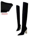 Women over the knee Boots Slip on Autumn Winter Shoes Thick heeled Elastic Suede Thigh high boots High heels Warm Long