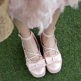 Women Mary Janes Pumps Cute Bowtie Princess Lolita Shoes High Heel Bowknot Dress Shoes For Girls School Gold Party Wedding