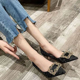 2022 Women Pumps Pointed Toe Square Rhinestone Crystal High Heels Woman Wedding Pumps Mules Dress Women Shoes Kopmkp