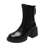 New Square Heels Ankle Boots for Women 2022 Autumn Pu Leather Platform Short Boots Woman Back Zippers Short