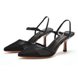 Queen Summer Women Dress Shoes Pointed Toe Mesh Slingback Lady Sandals Fashion Beige Fine High