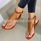 New Large Size Sandals Female Flat Toe Human Type Flat Sandals Perennial