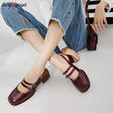 Women Sandals Summer Shoes Woman low heels Double Buckle Mary Janes Shoes Patent Leather Dress Shoes Back Strap Zapatos