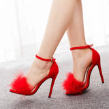 Breakj Feather High-Heeled Sandals 45 Yards 46 Yards Pink Light Mouth With Fish Mouth High Heel Sandals