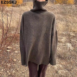 Autumn Winter highneck thick oversize Sweater pullovers Women 2021 LOOSE sweater pullovers female Long