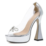 Ultra high heels Women Sandals Rhinestones bowknot Transparent Summer Lady Shoes Platform wedge Peep toe Gladiator