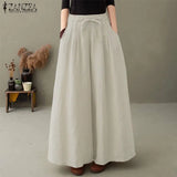 Women's Wide Leg Pants ZANZEA Stylish Culottes Trousers Casual Long Pantalon Palazzo Female Elastic Waist