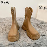 New Arrival Women Ankle Boots Fashion Zipper Round Toe Ladies Casual Soft PU Leather Short Boots Thick Sole Non Slip