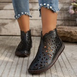 Breakj And Summer 2025 New Round Head Hollow Shoes Women Fashion Zipper Retro National Style In The Middle Of The Cool
