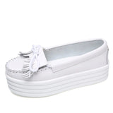 2019 spring High Quality Women Flats Platform shoes Tassel Slip-on Round Creeper black Brogue Loafers Brand