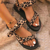 Women Sandals Color Flat Casual Lace Up Bow Shoes for Ladies Summer Fashion 2021 Outdoor Leopard Beach